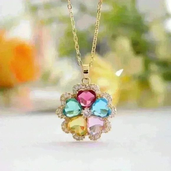 Multicolored cubic zirconia stones on 18k Gold Filled Necklace - Picture 2 of 3